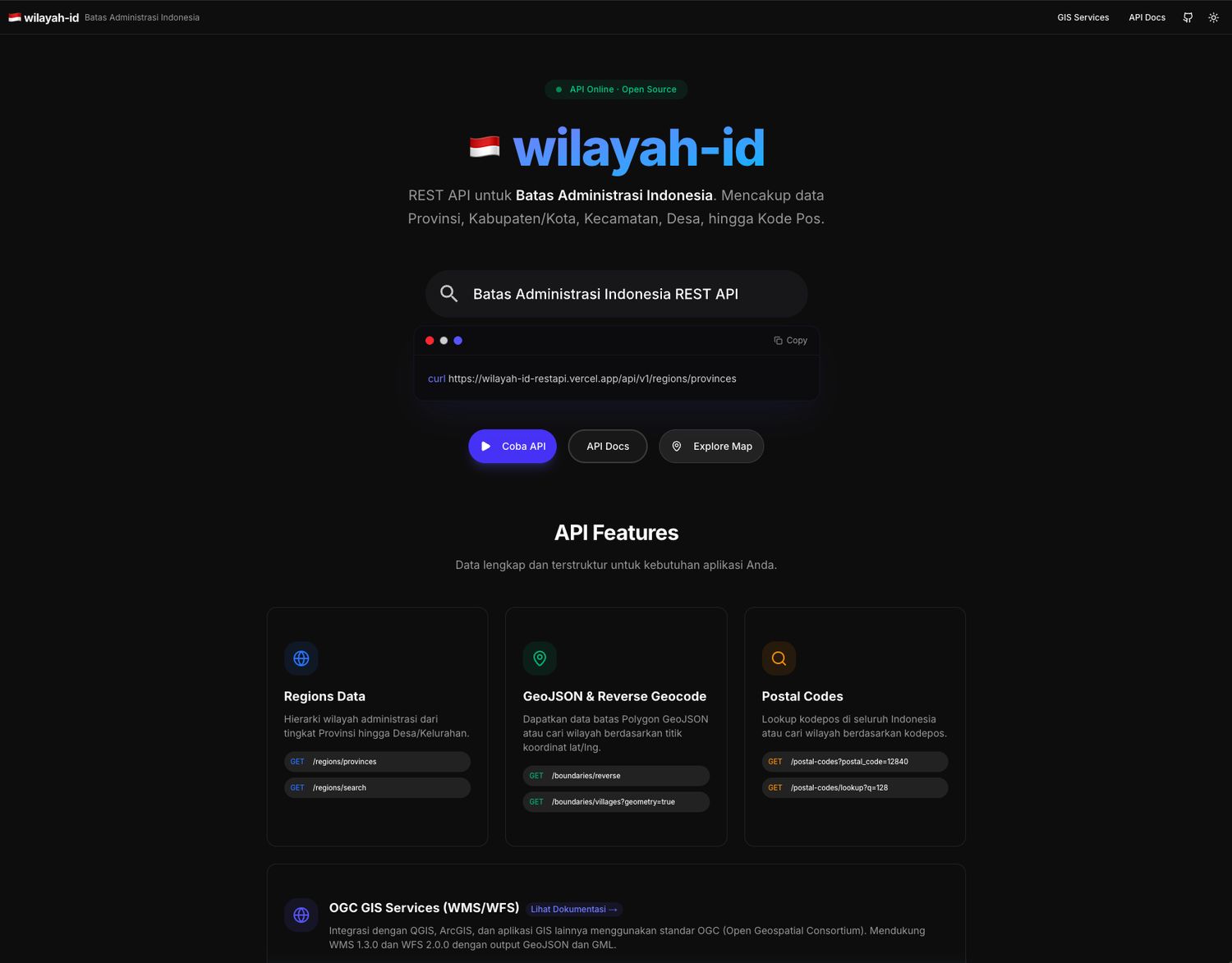 Wilayah-ID: Indonesian Administrative Regions API primary view