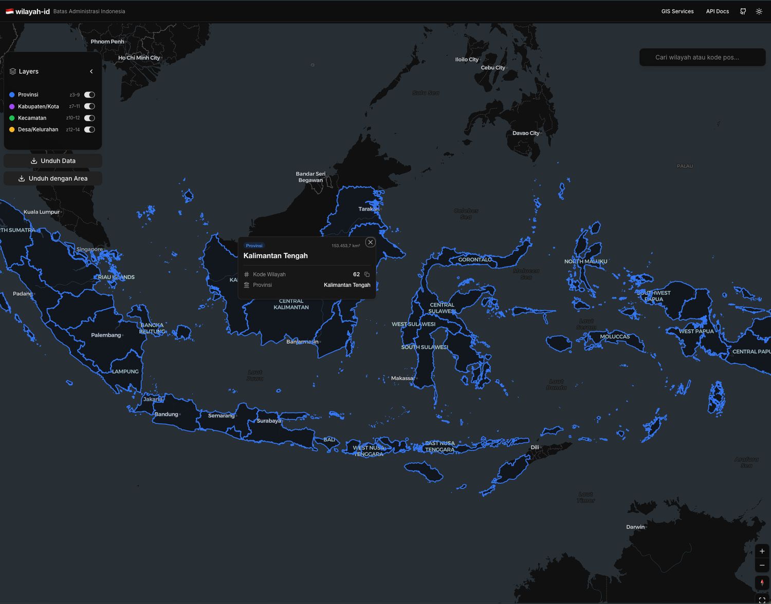Wilayah-ID: Indonesian Administrative Regions API detail view 1