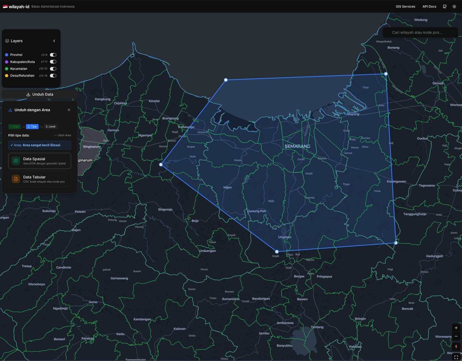 Wilayah-ID: Indonesian Administrative Regions API detail view 2