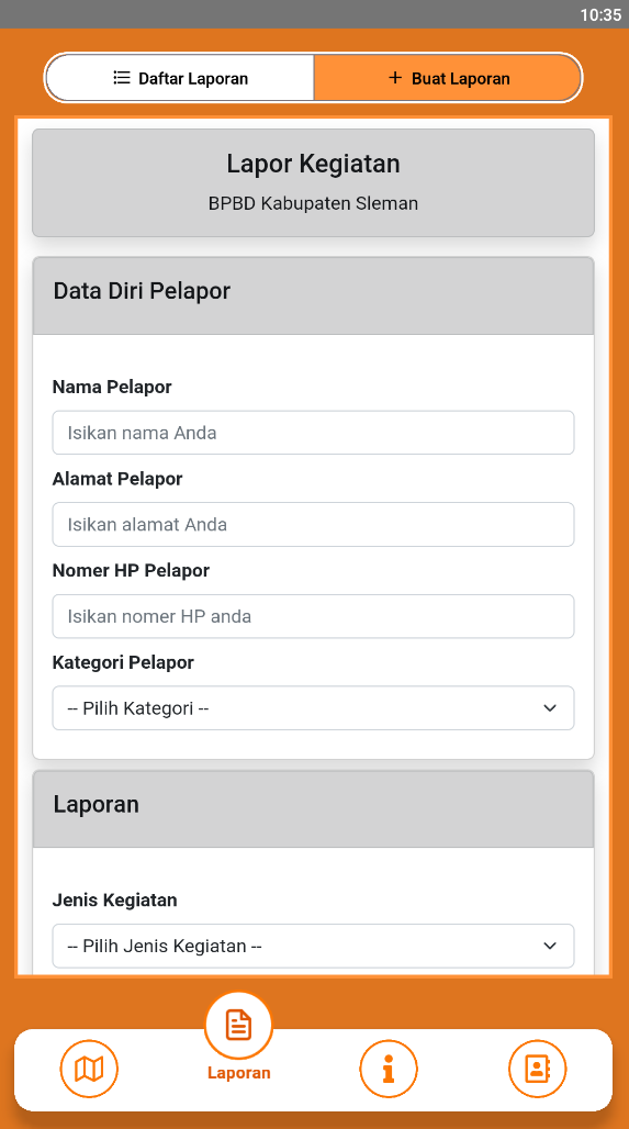 SiPandu Merapi disaster incident reporting form